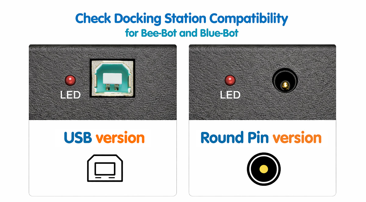 Bee-Bot Docking Station power connector comparison chart
