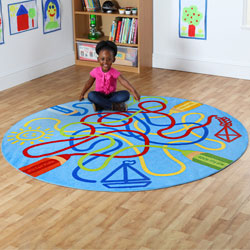 Rainbow Colour Tubes Circular Carpet - 2m diameter