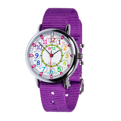 EasyRead Time Teacher Alloy Wrist Watch - Rainbow Face - 12/24 Hour - Purple Strap - ERW-COL-24