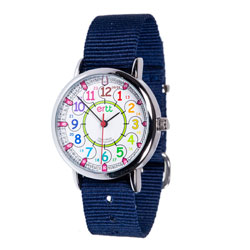 EasyRead Time Teacher Alloy Wrist Watch - Rainbow Face - 12/24 Hour - Navy Strap