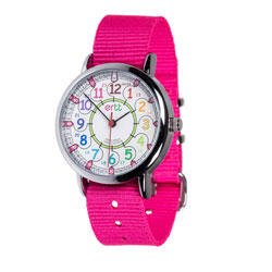 EasyRead Time Teacher Alloy Wrist Watch - Rainbow Face - 12/24 Hour - Pink Strap