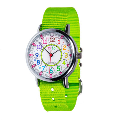 EasyRead Time Teacher Alloy Wrist Watch - Rainbow Face - 12/24 Hour - Lime Strap - ERW-COL-24-L