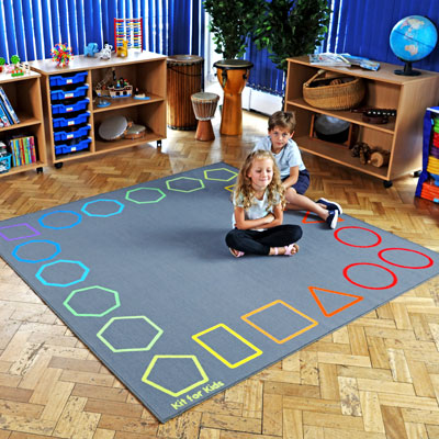 Essentials Rainbow Geometric Border Carpet - 2m x 2m - with Indoor/Outdoor Backing - MAT1273