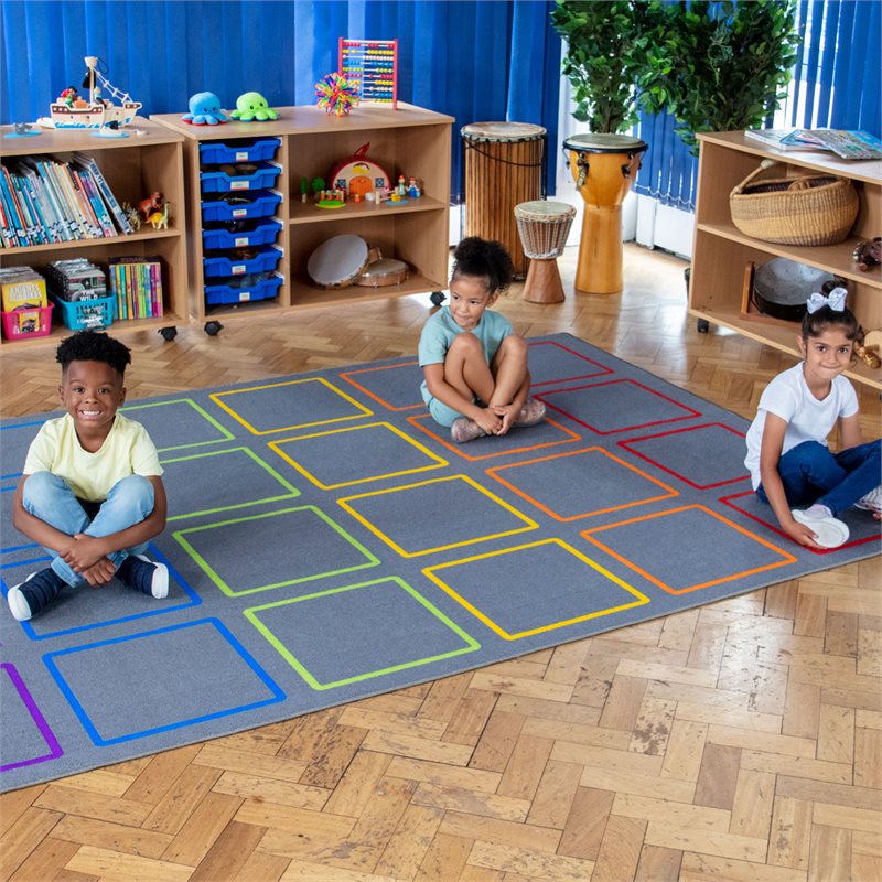 Essentials Rainbow Squares Carpet - 3m x 2m - with Indoor/Outdoor Backing - MAT1268