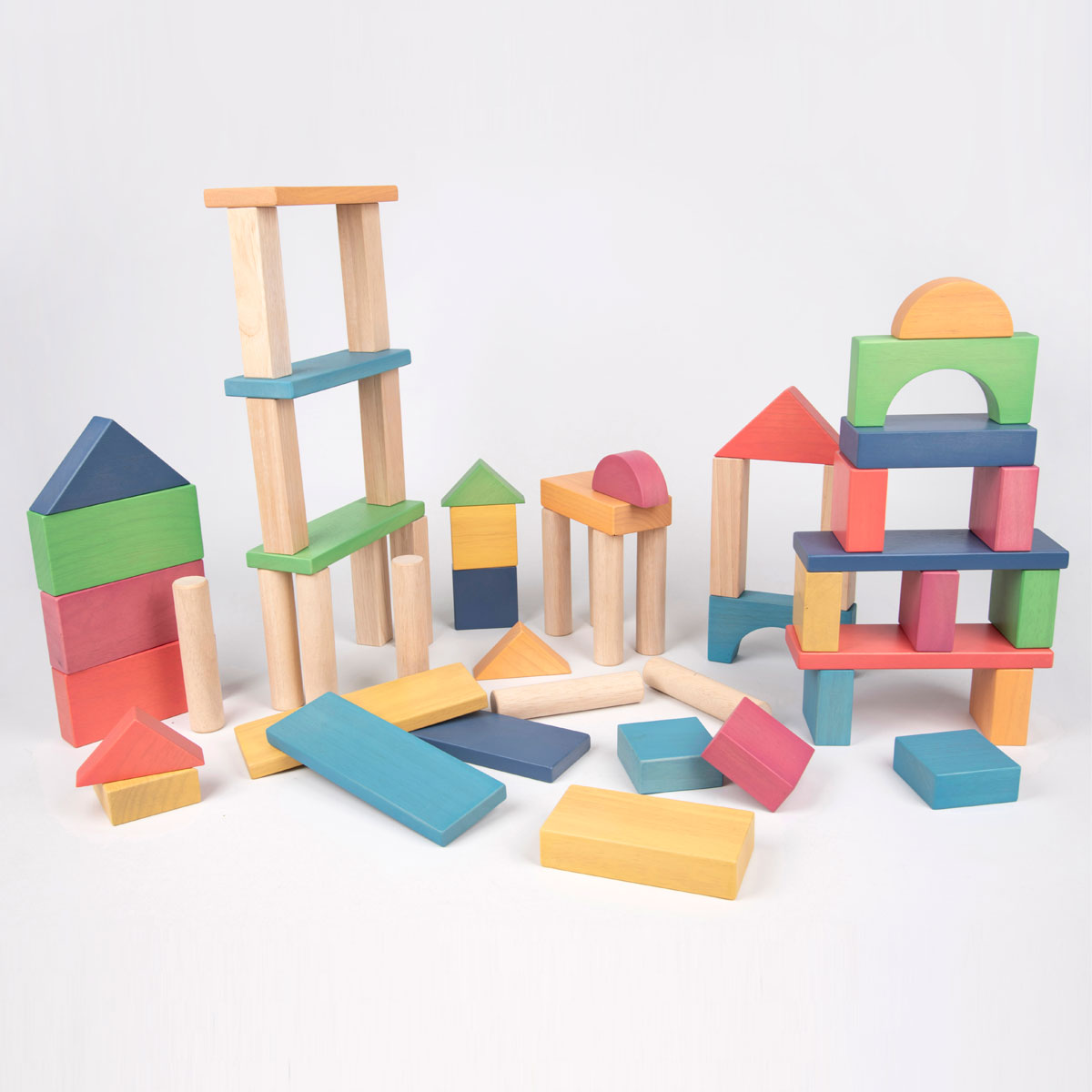 Rainbow Wooden Jumbo Block Set Set of 54 Pieces with Storage