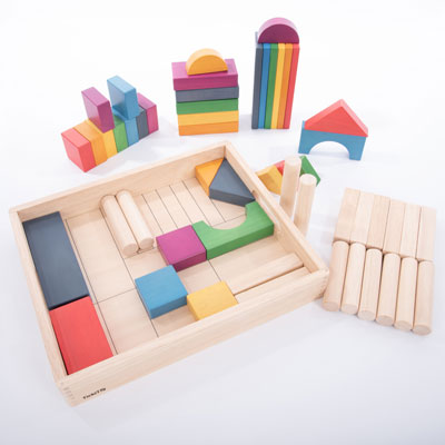 Rainbow Wooden Jumbo Block Set - Set of 54 Pieces with Storage Tray - CD73450