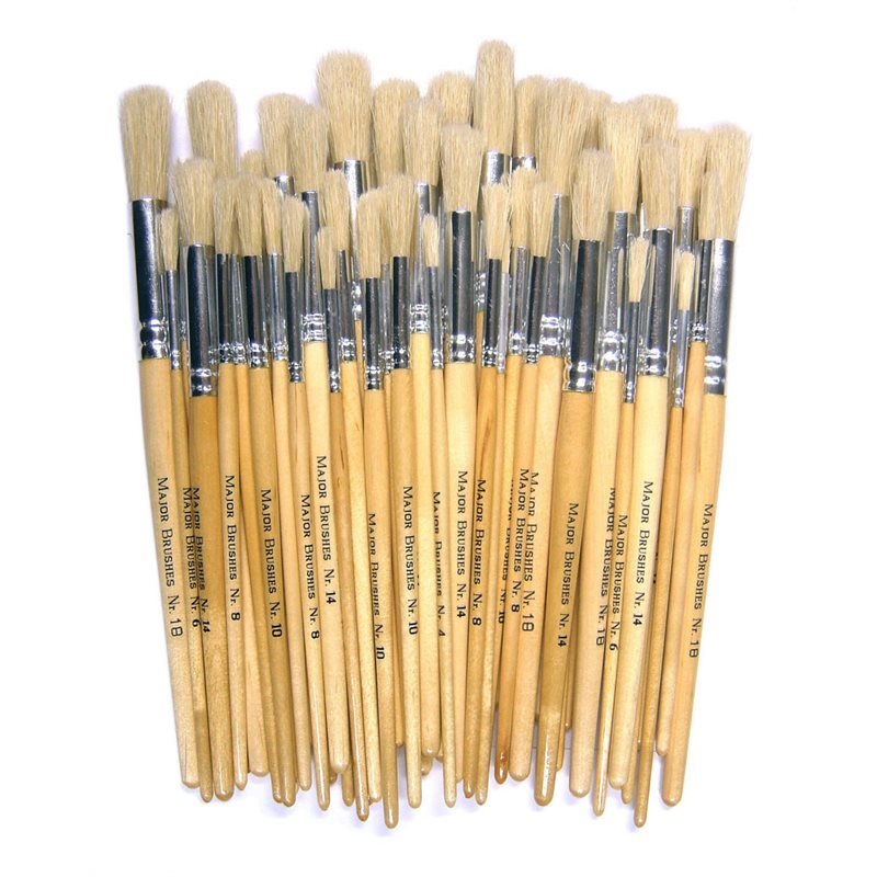 Hog Short Brushes: Round Tip Assorted - Sizes 4/6/8/10/14/18 - Set of 60 - MB583-60