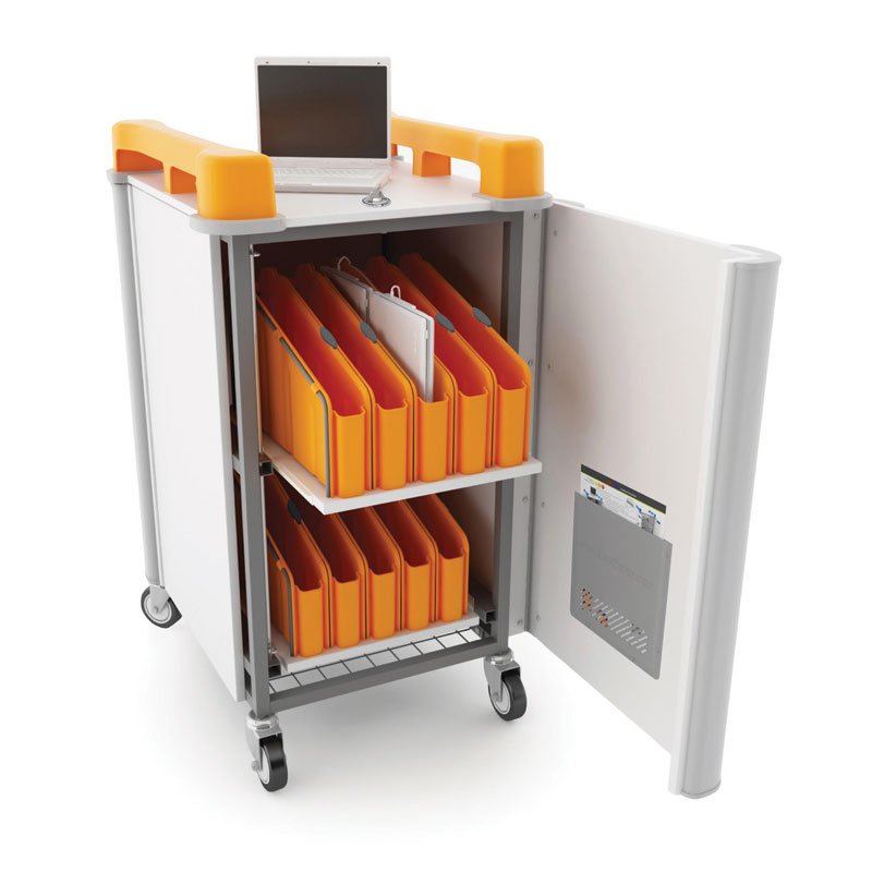 LapCabbymini 20 Bay Netbook Charging Trolley (Vertical) - with Orange Handles - LAPM20V-OR