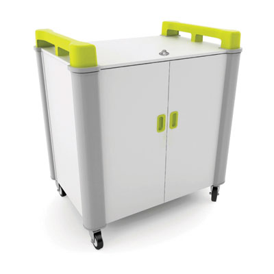 LapCabby 20 Bay Laptop Charging Trolley - with Lime Green Handles - LAP20V-LI