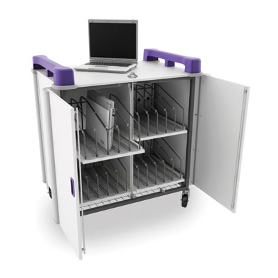 LapCabby 20 Bay Laptop Charging Trolley - with Purple Handles - LAP20V-PU