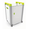 LapCabby 16 Bay Laptop Charging Trolley - with Lime Green Handles & Sliding Drawers (Horizontal Storage)