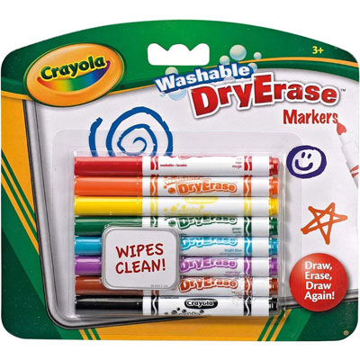 Crayola Washable Dry-Erase Markers - Assorted Colours - Pack of 8 - CRAYOLA-98-2002