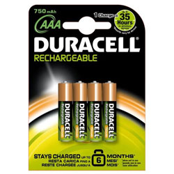 Duracell Rechargeable AAA Batteries 750mAh (Pack of 4)