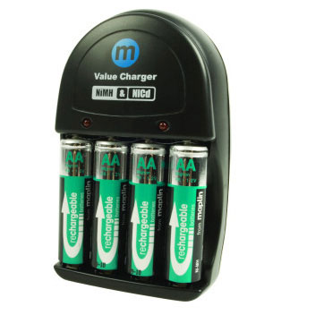 Value Battery Charger - Includes 4x AA Batteries - VALUECHARGER
