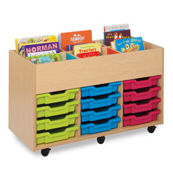 Bubblegum 6 Bay Kinderbox Book Storage Unit - with 12x Multicoloured Shallow Trays
