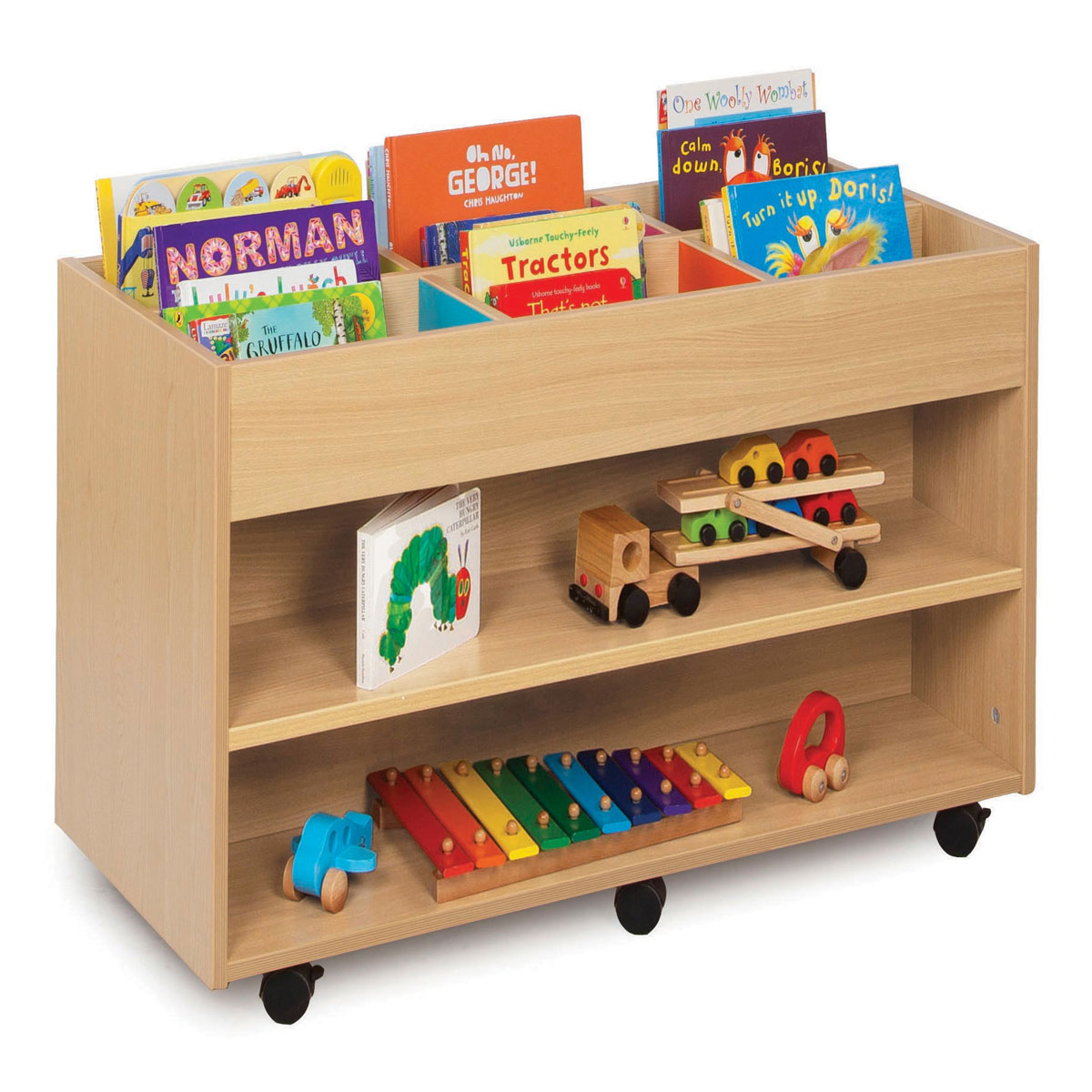 Bubblegum 6 Bay Kinderbox Book Storage Unit with 1 Fixed Shelf on
