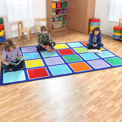 Rainbow Squares Rectangular Placement Carpet - 3m x 2m - MAT1013