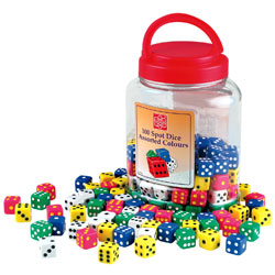 Coloured Spot Dice Tub - Set of 100