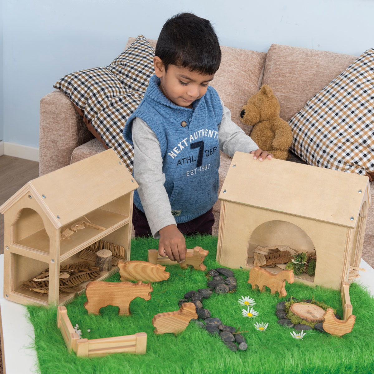 large wooden farm set