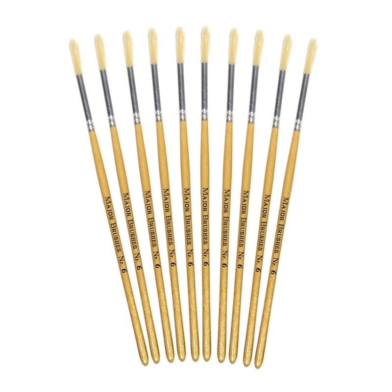Hog Short Brushes: Round Tip, Size 6 - Pack of 10 - MB58306-10