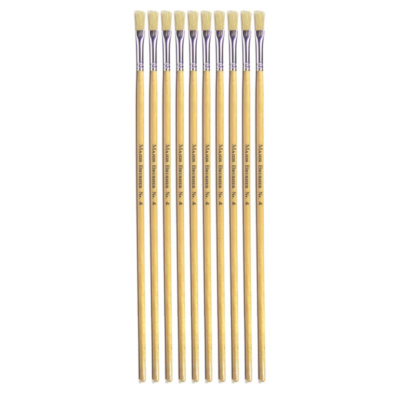Hog Long Brushes: Flat Tip, Size 4 - Pack of 10 - MB56304-10