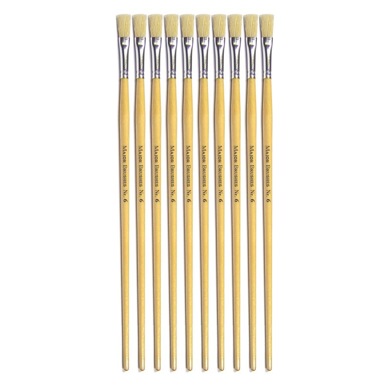 Hog Long Brushes: Flat Tip, Size 6 - Pack of 10 - MB56306-10