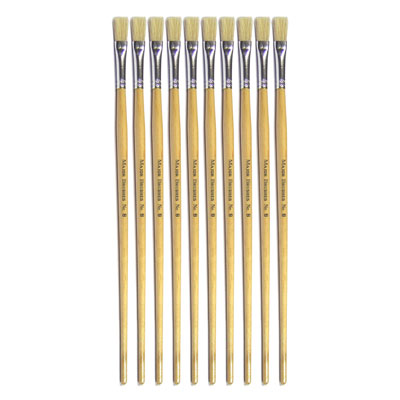 Hog Long Brushes: Flat Tip, Size 8 - Pack of 10 - MB56308-10