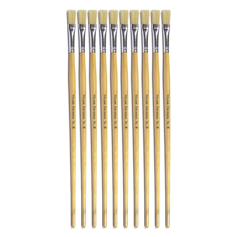 Hog Long Brushes: Flat Tip, Size 8 - Pack of 10 - MB56308-10
