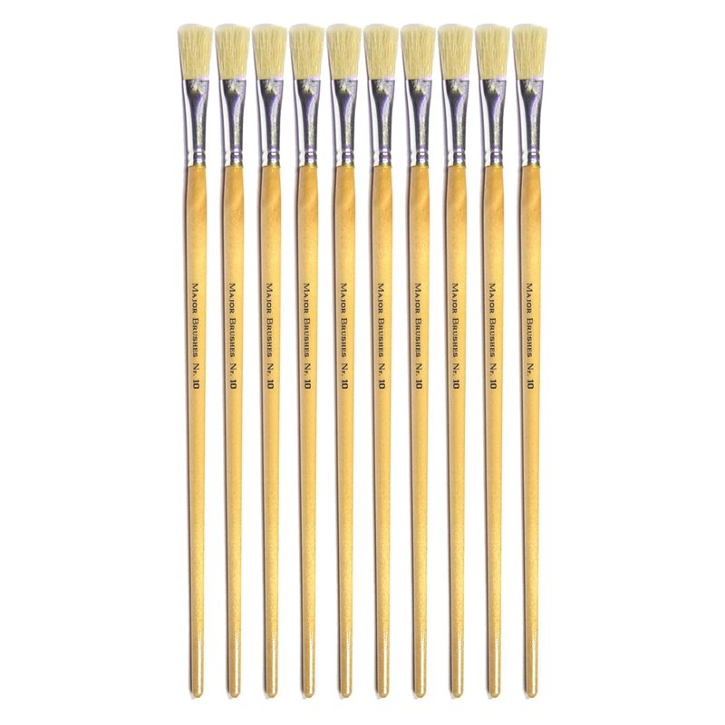 Hog Long Brushes: Flat Tip, Size 10 - Pack of 10 - MB56310-10