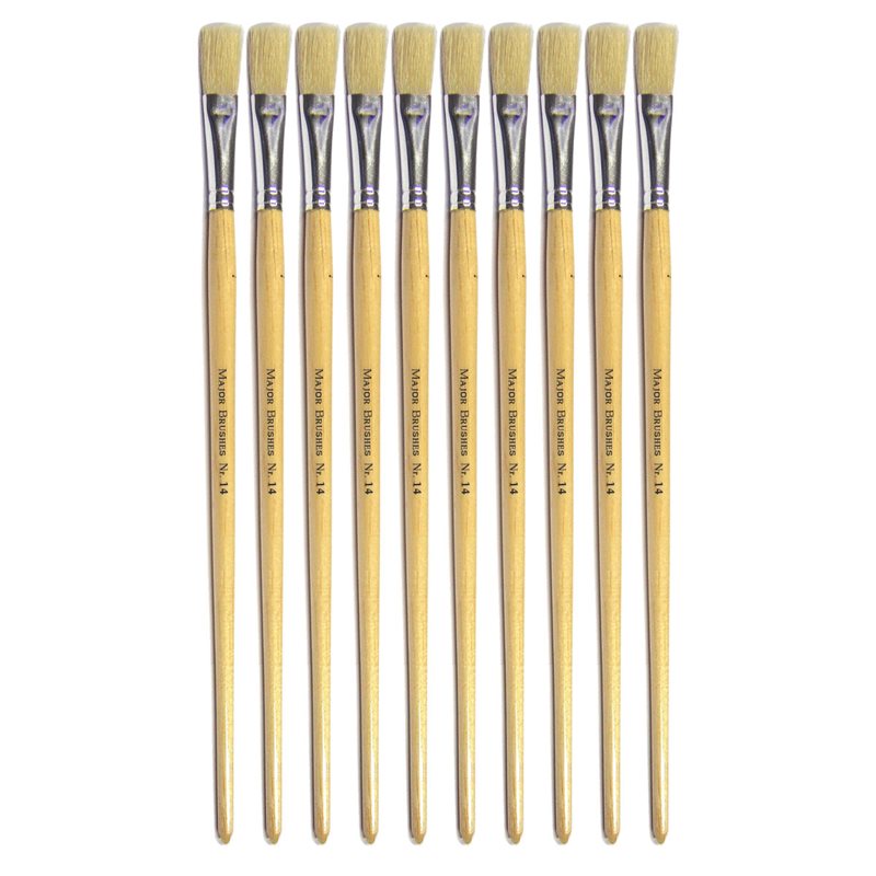 Hog Long Brushes: Flat Tip, Size 14 - Pack of 10 - MB56314-10