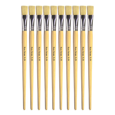 Hog Long Brushes: Flat Tip, Size 16 - Pack of 10 - MB56316-10