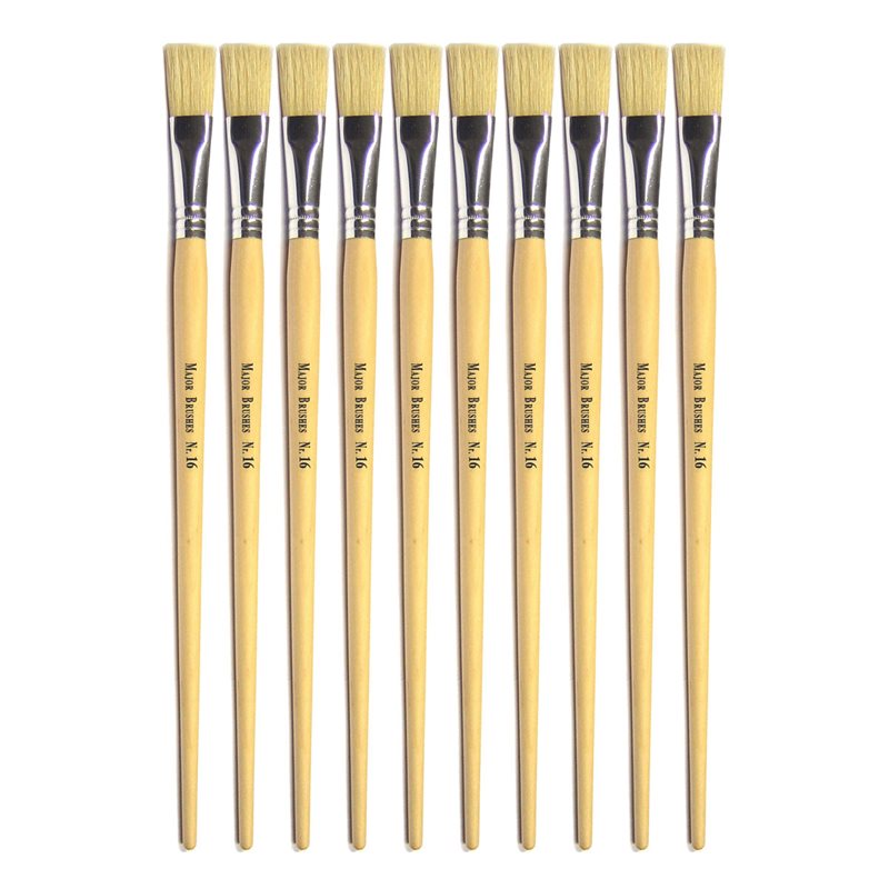 Hog Long Brushes: Flat Tip, Size 16 - Pack of 10 - MB56316-10