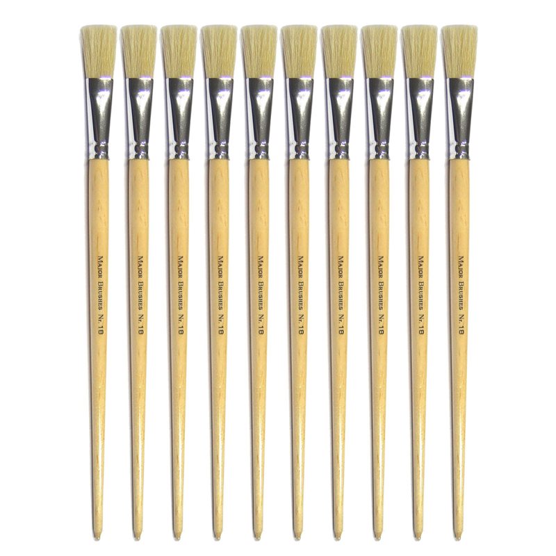 Hog Long Brushes: Flat Tip, Size 18 - Pack of 10 - MB56318-10