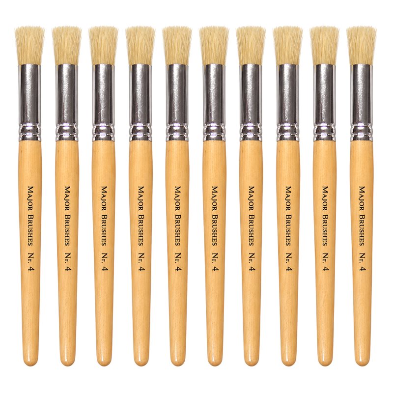 Hog Short Brushes: Flat Stencil Tip, Size 4 - Pack of 10 - MB56904-10