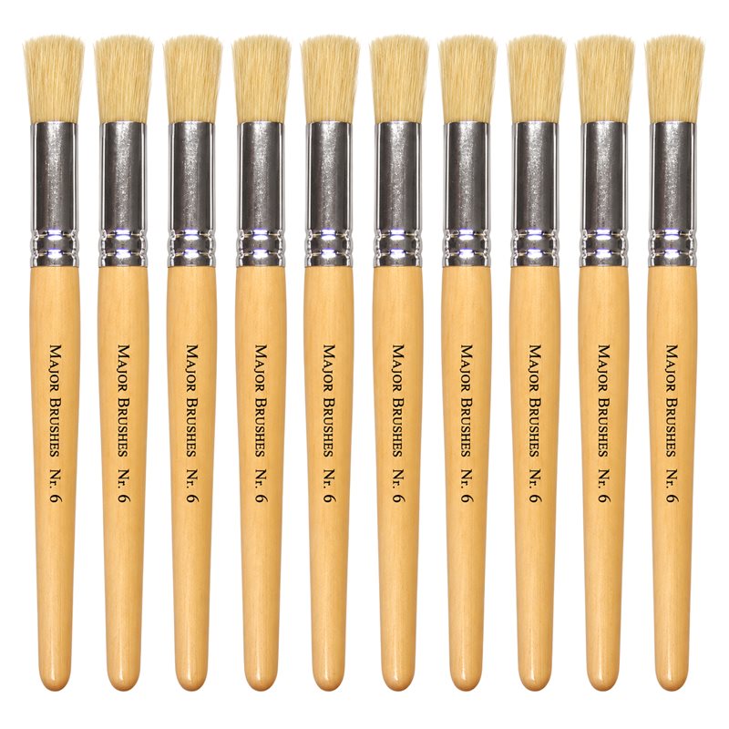 Hog Short Brushes: Flat Stencil Tip, Size 6 - Pack of 10 - MB56906-10
