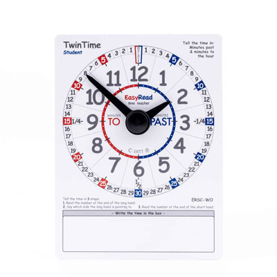EasyRead Time Teacher TwinTime Student Cards (15 x 20cm) - Pack of 10 - ERSC-WO-10