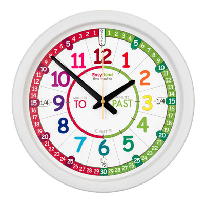 EasyRead Time Teacher Classroom Rainbow Face Wall Clock - Past & To - 35cm Diameter - ERCC-COL-PT