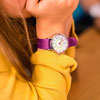 EasyRead Time Teacher Waterproof Wrist Watch - Rainbow Face - 24 Hour - Purple Strap - WERW-COL-24-PU