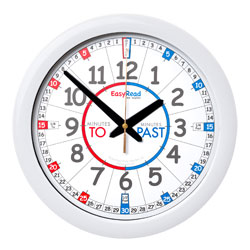 EasyRead Time Teacher Home Classroom Red & Blue Face Wall Clock - Past & To - 29cm Diameter