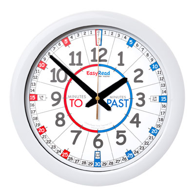 EasyRead Time Teacher Home Classroom Red & Blue Face Wall Clock - Past & To - 29cm Diameter - ERMC-EN