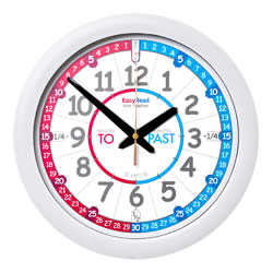 EasyRead Time Teacher Red & Blue Face Wall Clock - Past & To - 29cm Diameter