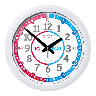 EasyRead Time Teacher Red & Blue Face Wall Clock - Past & To - 29cm Diameter - ERC-RB-PT