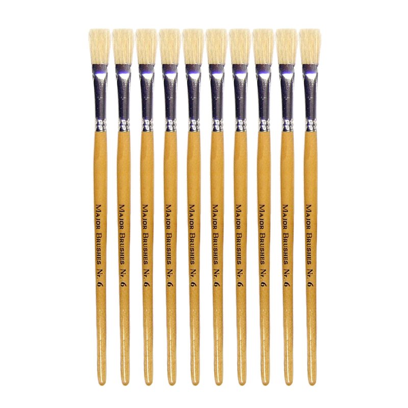 Hog Short Brushes: Flat Tip, Size 6 - Pack of 10 - MB58106-10