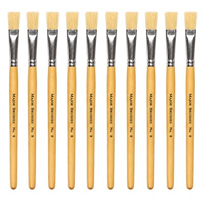 Hog Short Brushes: Flat Tip, Size 8 - Pack of 10 - MB58108-10