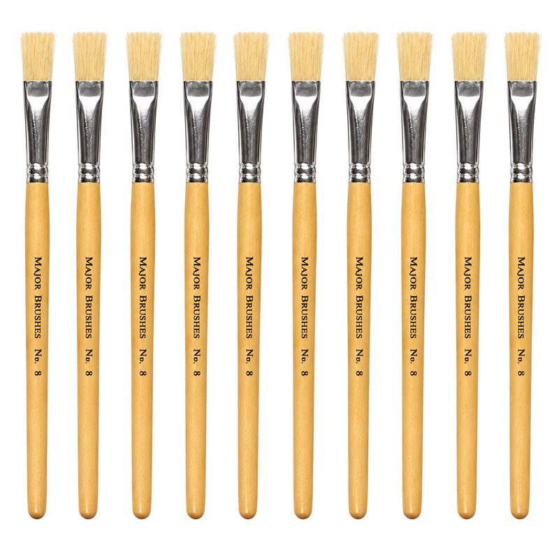 Hog Short Brushes: Flat Tip, Size 8 - Pack of 10 - MB58108-10