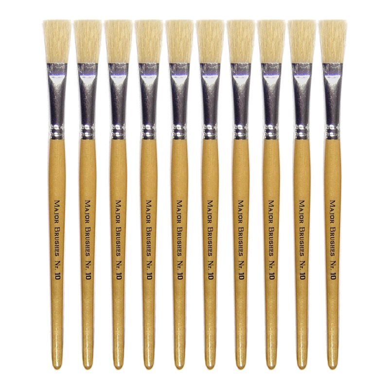 Hog Short Brushes: Flat Tip, Size 10 - Pack of 10 - MB58110-10