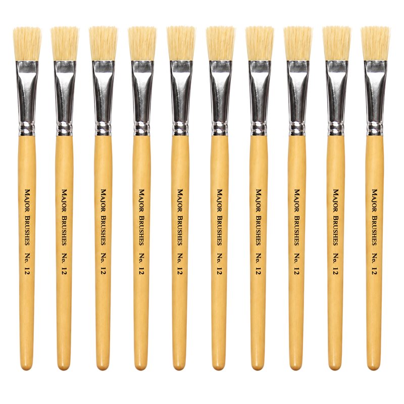 Hog Short Brushes: Flat Tip, Size 12 - Pack of 10 - MB58112-10
