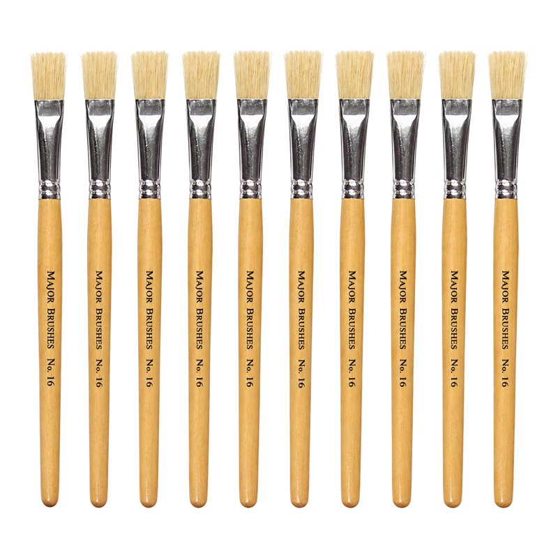 Hog Short Brushes: Flat Tip, Size 16 - Pack of 10 - MB58116-10