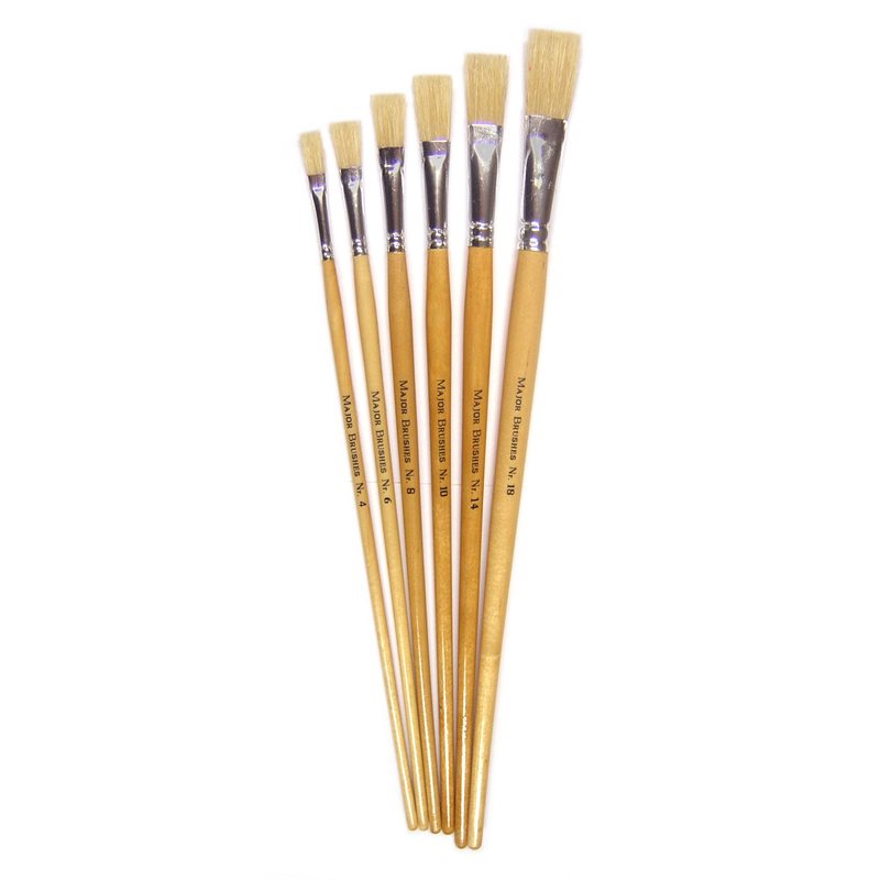 Hog Long Brushes: Flat Tip Mixed Set - Set of 6 - MB563-6