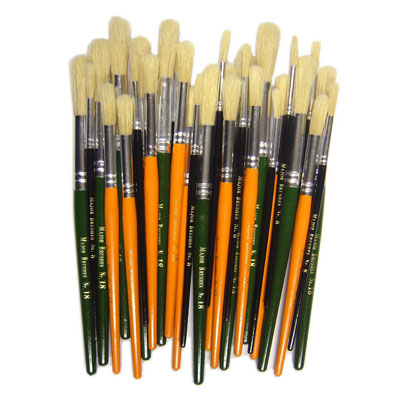 Hog Short Coloured Brushes: Round Tip, Sizes 8/12/18 - Set of 30 - MB583-30